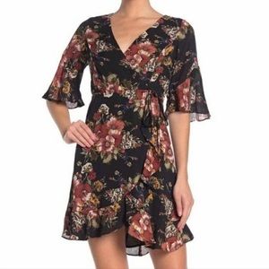 June & Hudson Floral Wrap Mini Dress